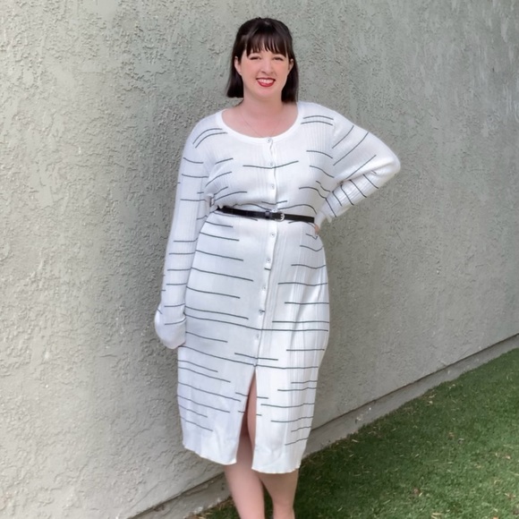 White Duster Length Cardigan with Black Dashes (Cabi) - Picture 3 of 7